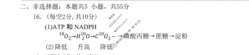 蚌埠市2026届高三调研性考试生物答案