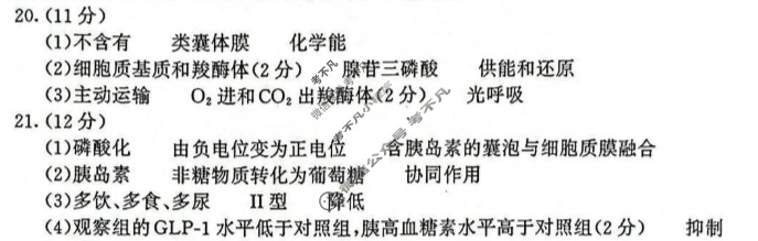 南京市2026届高三年级学情调研(9月)生物答案 南京市2026届高三年级学情调研(9月)生物答案