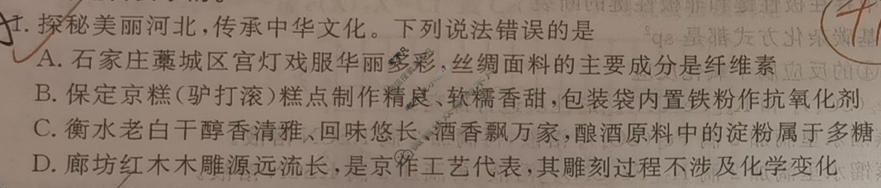 衡水金卷先享题 2025-2026学年度上学期高三年级一调考试·月考卷 化学试题
