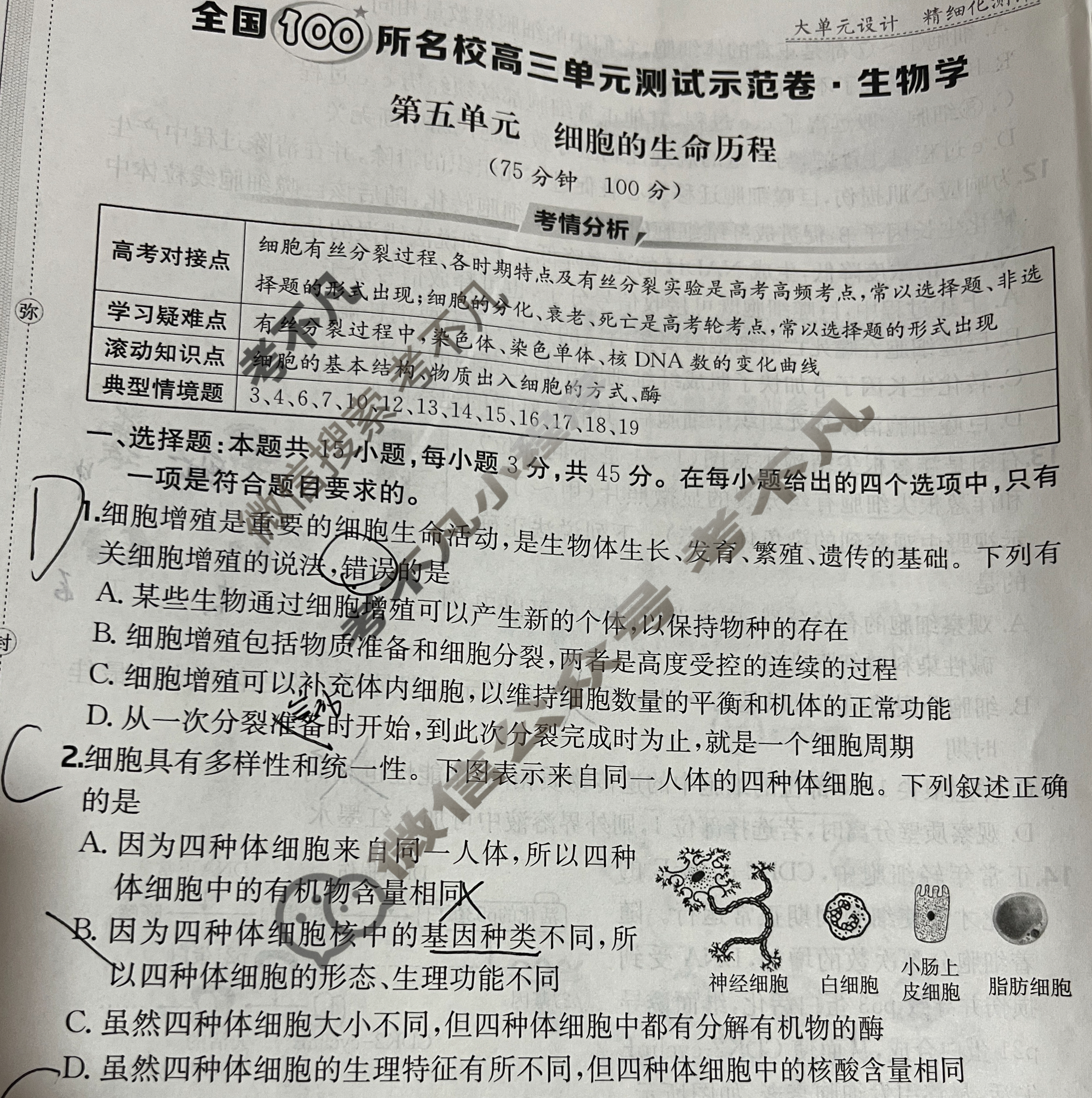 2026年全国100所名校高三单元测试示范卷·生物学[26·G3DY(新高考)·生物学-R-QGC](五)5试题