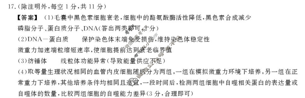 鼎尖名校2025-2026学年高三大联考(10月)生物A卷答案
