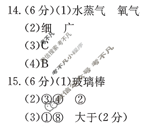 江西省2026届九年级第一次阶段适应性评估[R-PGZX A-JX]化学答案