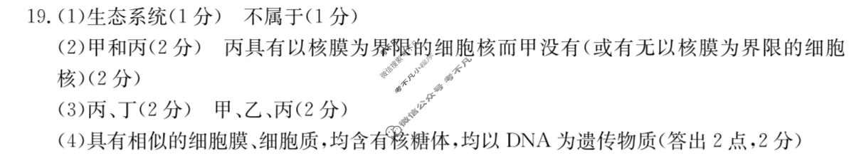 河北省金太阳2025-2026学年高一年级第一次模拟选科考试(10.13)生物A1答案