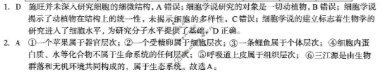 [1号卷]A10联盟2025级高一上学期10月学情诊断生物B答案