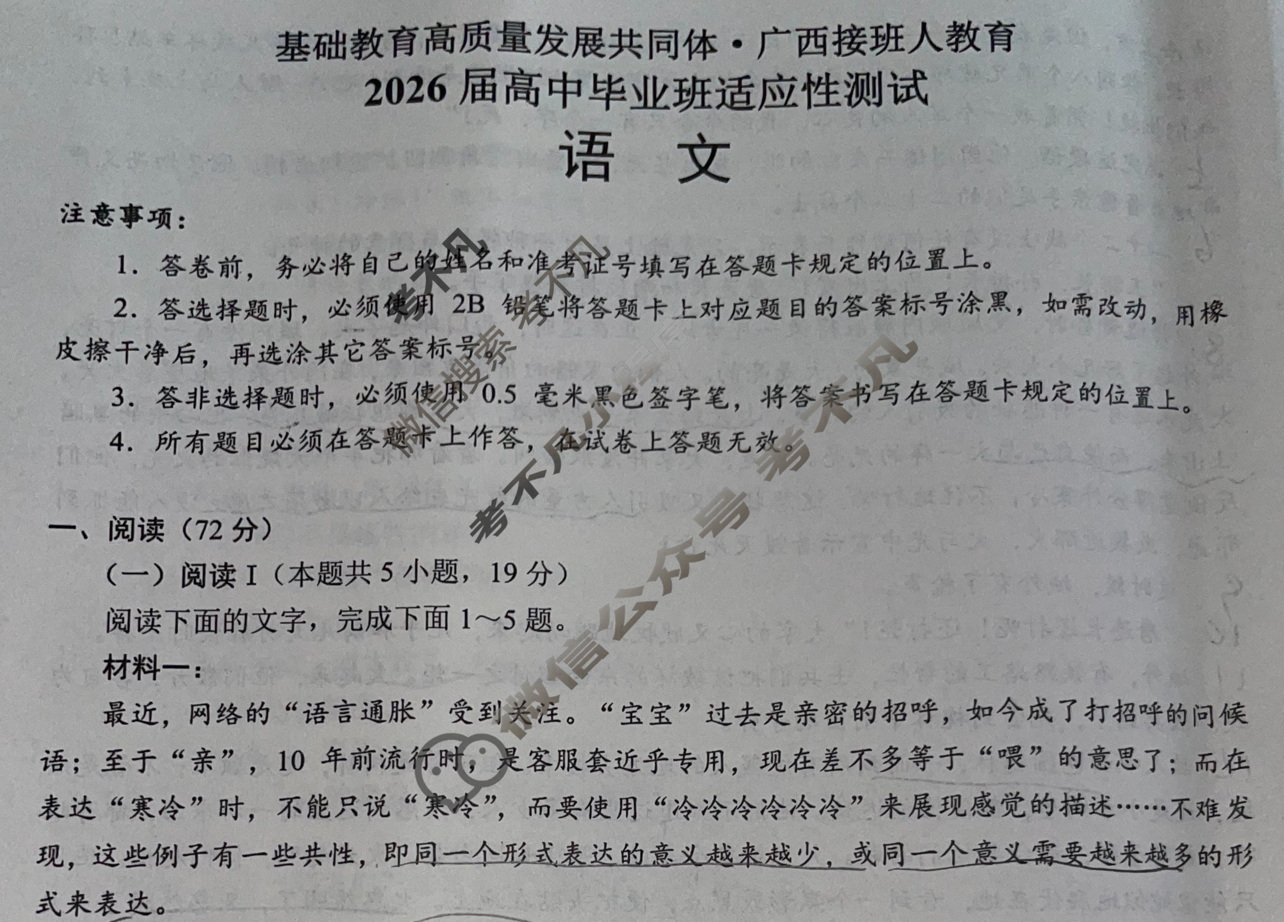 [基础教育高质量发展共同体·广西接班人教育]2026届高中毕业班适应性测试语文试题