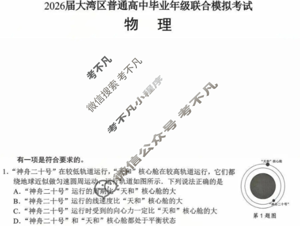 2026届大湾区普通高中高三毕业年级联合模拟考试(一)(2025.10)物理试题 2026届大湾区普通高中高三毕业年级联合模拟考试(一)(2025.10)物理试题