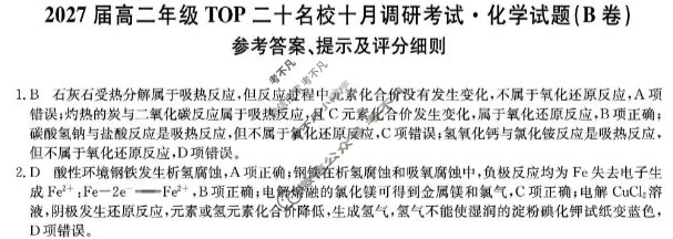 [非凡吉创]2027届高二年级TOP二十名校十月调研考试(26-X-036B)化学B卷答案