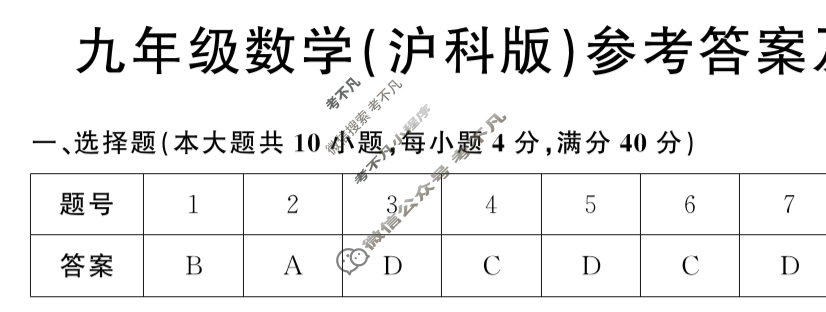 安徽省2025-2026学年七年级上学期教学质量调研(11月)(试题卷)数学(沪科版)答案