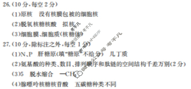 龙岩市金太阳一级校联盟2025-2026学年第一学期高一半期考联考生物答案