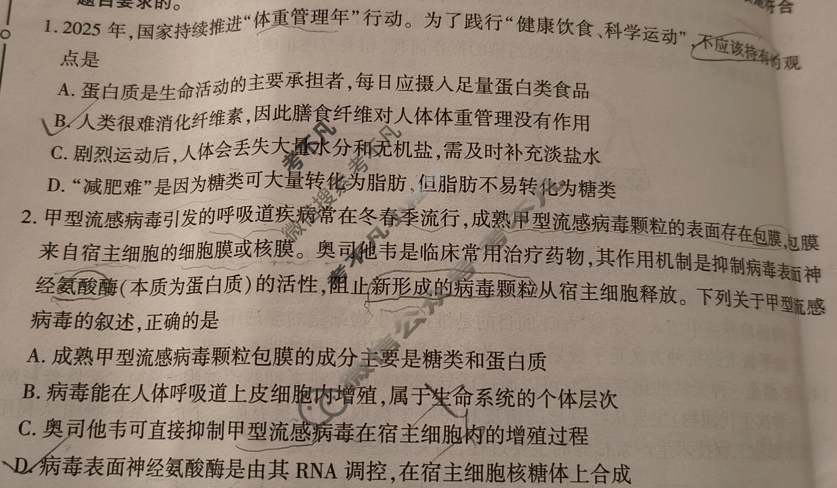 榆林市2026届高三第一次模拟检测(榆林一模)生物试题
