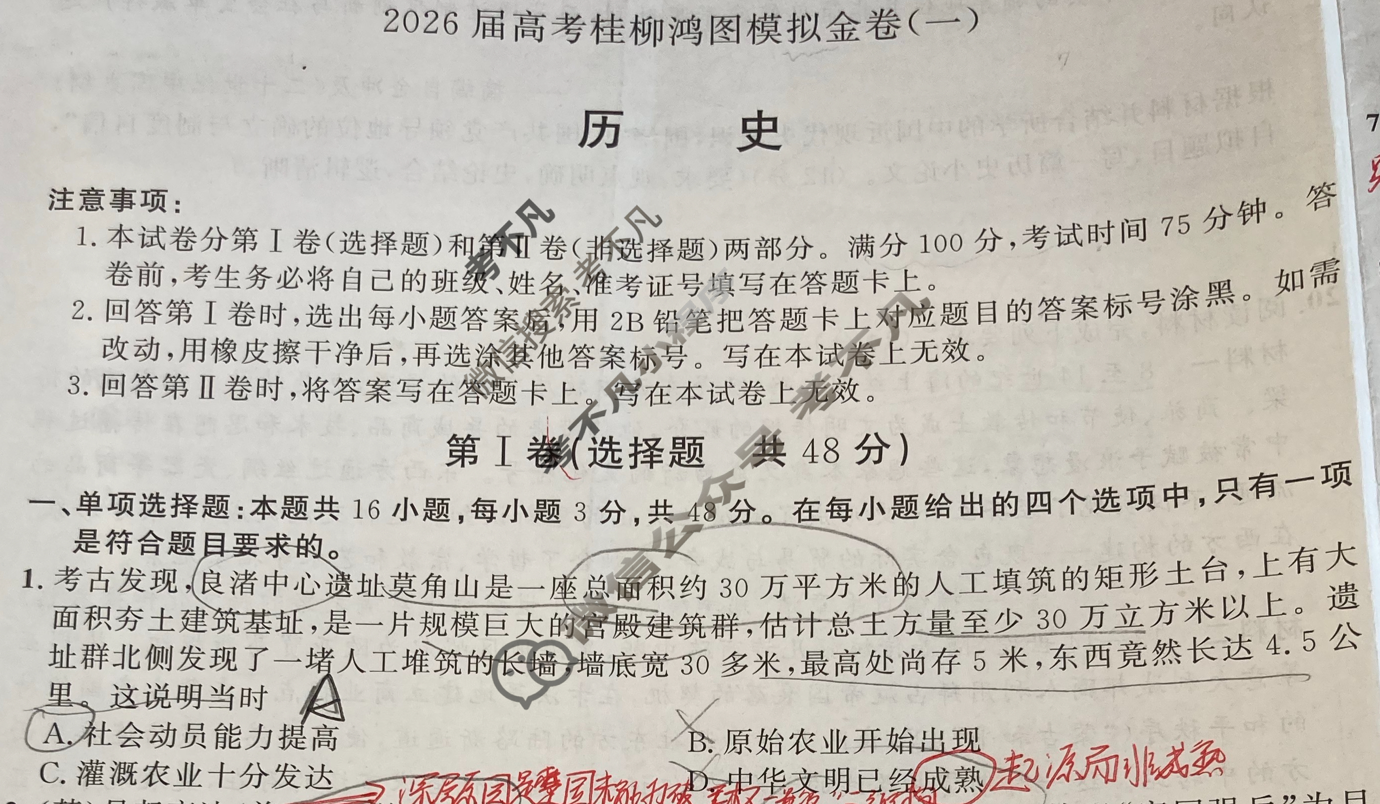 [桂柳文化]2026届高考桂柳鸿图模拟金卷(一)1历史试题