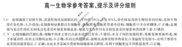 [九师联盟]2026届高一11月质量检测生物答案