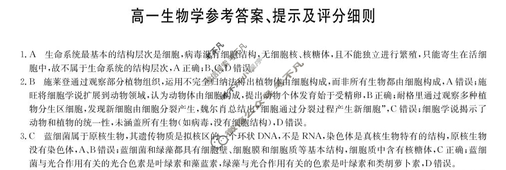 [九师联盟]2026届高一11月质量检测生物B答案