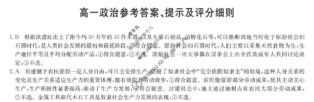 [九师联盟]2026届高一11月质量检测政治答案