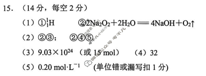 江苏省2026届高一年级期中阳光调研(11月)化学答案