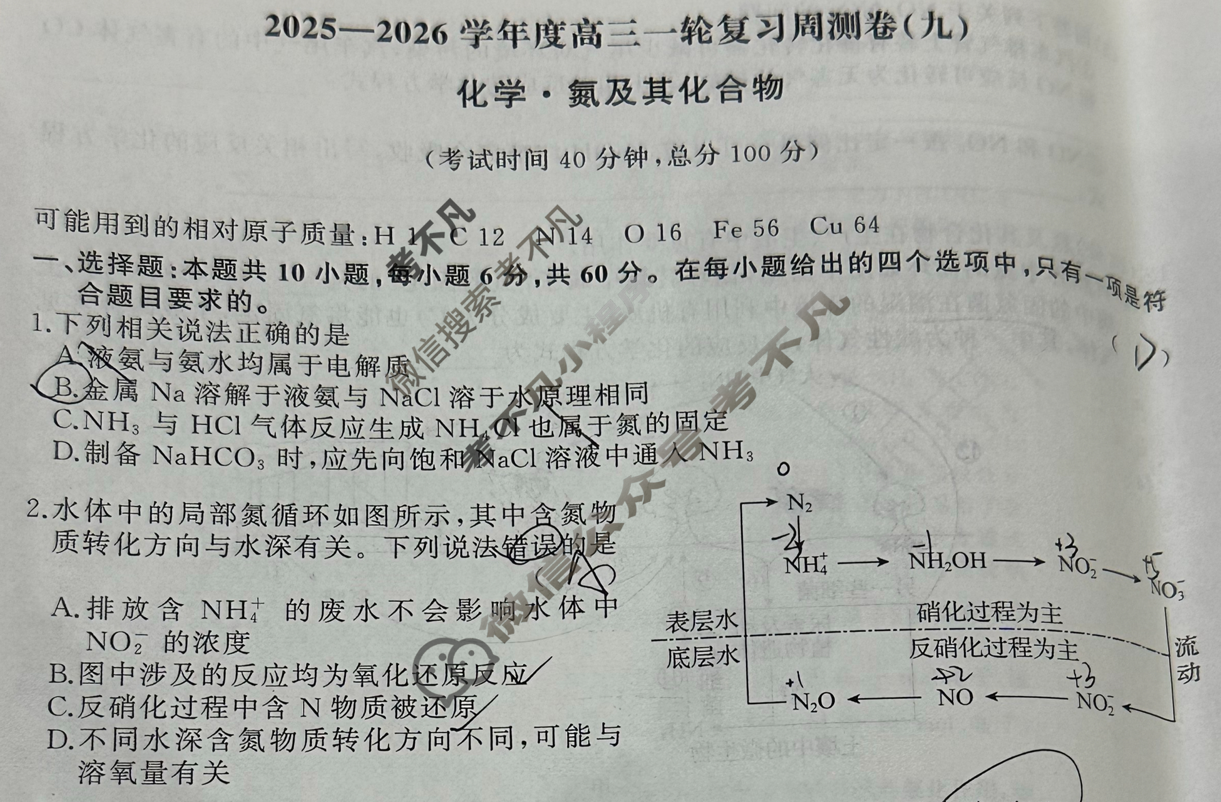[天舟益考衡中同卷]2025-2026学年度高三一轮复习周测卷(小题量)化学A(九)9试题