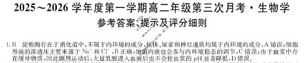 河北省2025-2026学年上学期高二年级第三次月考(MF-CL-24A3)生物答案