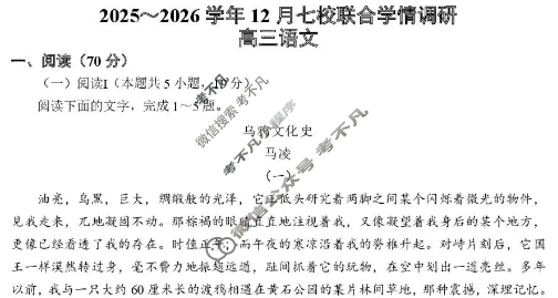 南京市2025-2026学年12月高三七校联合学情调研语文试题
