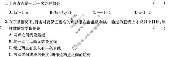 [益卷]2025~2026学年度第一学期七年级课后综合作业(三)3数学(北师大版B)试题