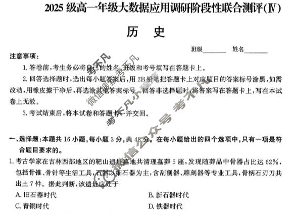 河北省2025级高一年级大数据应用调研联合测评(Ⅳ)四历史试题