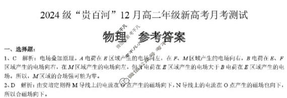 2024级"贵百河"12月高二年级新高考月考测试物理答案