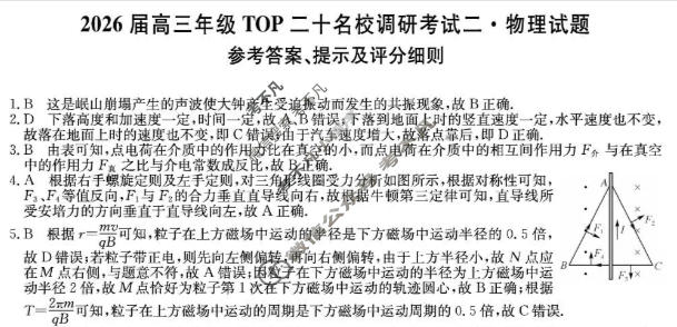 2026届河南省高三年级TOP二十名校调研考试二(26-X-308C)物理答案