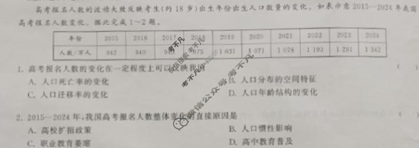 2026届高三年级12月检测训练(河北省T8联考)地理试题