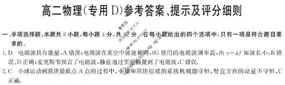 2025年"江南十校"高二年级12月阶段联考物理(专用D)答案