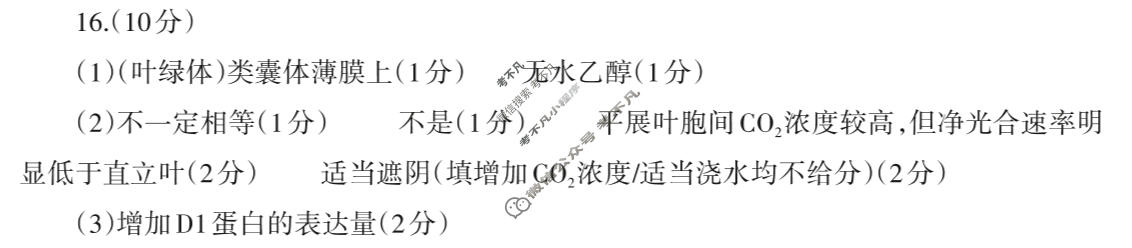 德阳市高中2023级第一次诊断考试(德阳一诊)生物答案