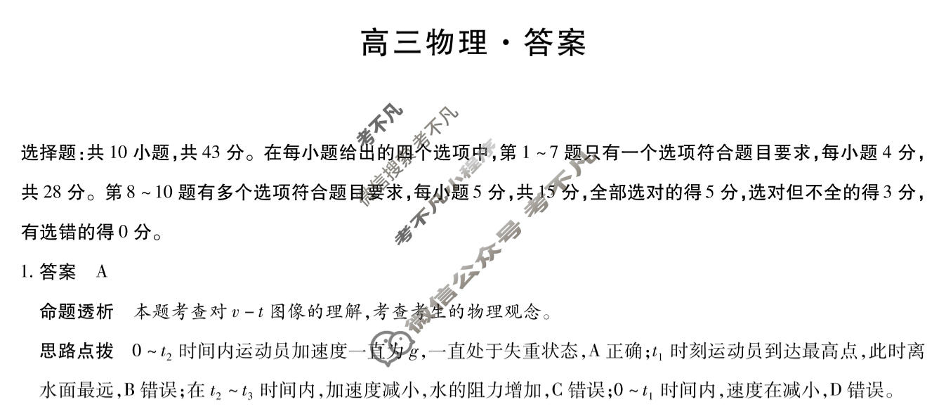[天一大联考]湖南省2026届高三12月联考物理答案