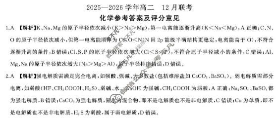 [百师联盟]河南省2025-2026学年高二12月联考化学(百A)答案