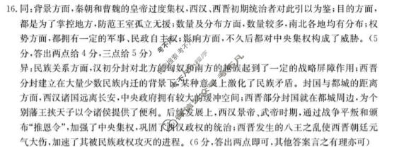 山东省金太阳2025-2026学年高二"质量监测"联合调考历史B1答案