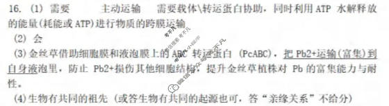 重庆市西南大学附属中学2025-2026学年上学期1月月考生物答案