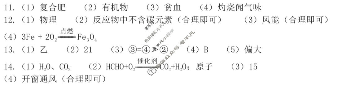 [文博志鸿]九年级2025-2026学年第一学期期末调研检测卷化学(人教版)答案