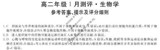 河南省新未来2025-2026学年高二1月测评(6282B)生物答案