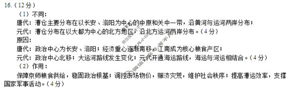 淄博市2025-2026学年度第一学期高三摸底质量检测(1月)历史答案