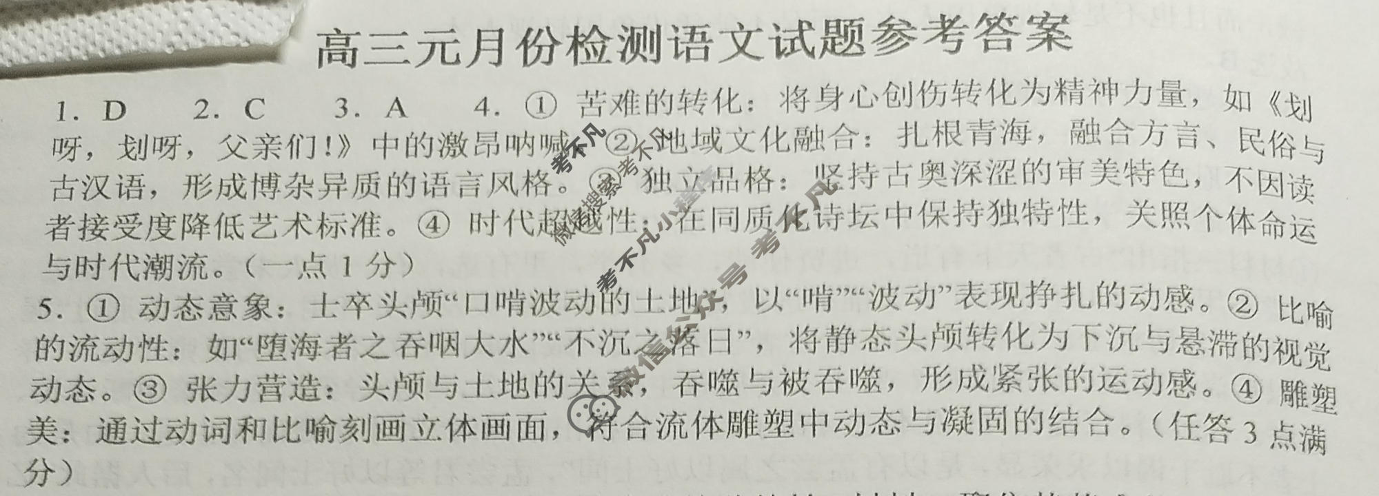 安徽省2026届高三元月份综合素质检测(26-X-475C)语文答案