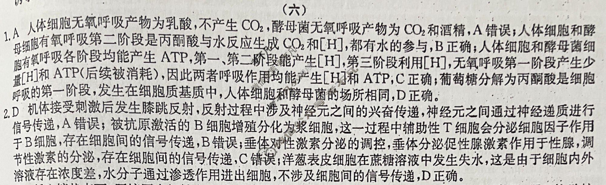 高三2026年普通高校招生选择性考试仿真模拟卷(六)6生物(A)N答案
