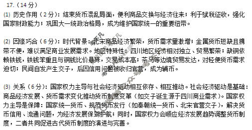 贵阳市2026年高三年级适应性考试(一)1(2月)历史答案