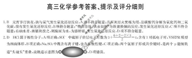 [九师联盟]2026届高三3月质量检测化学S答案