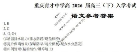重庆育才中学高2026届高三下学期入学考试语文答案