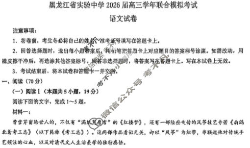 黑龙江省实验中学2026届高三联合模拟考试(3月)语文试题