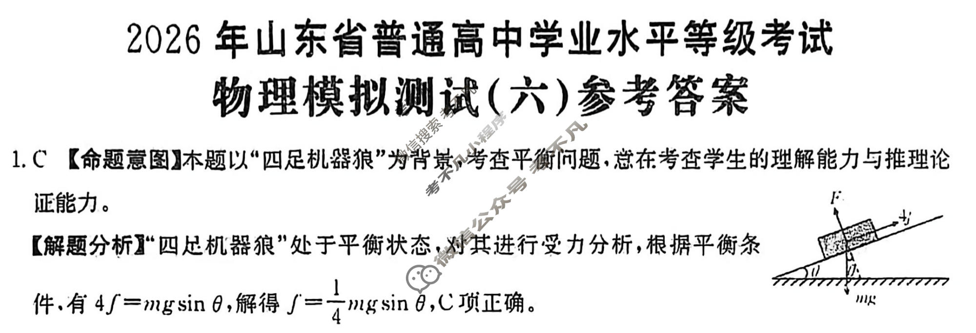 2026年山东省普通高校招生统一考试高考模拟示范卷·物理(六)6[26·(新高考)·MNJ·物理·SD]答案