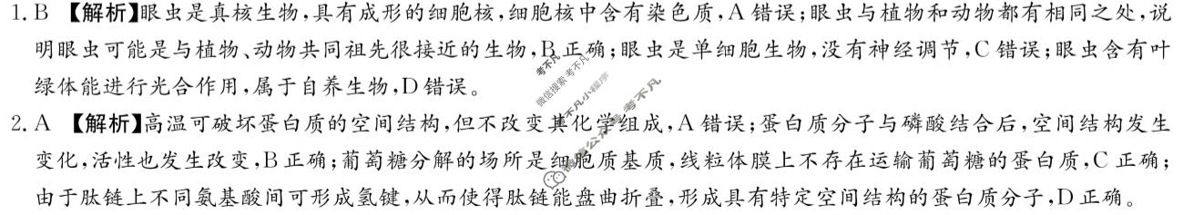 湖南省2026届高三3月联考(J)生物答案