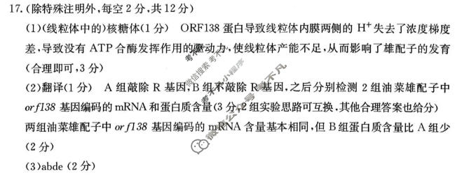 南宁市2026届普通高中毕业班第二次适应性测试生物答案