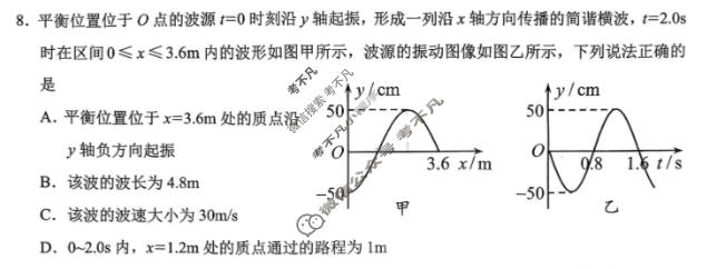 广元市高2026届第二次高考适应性检测物理试题
