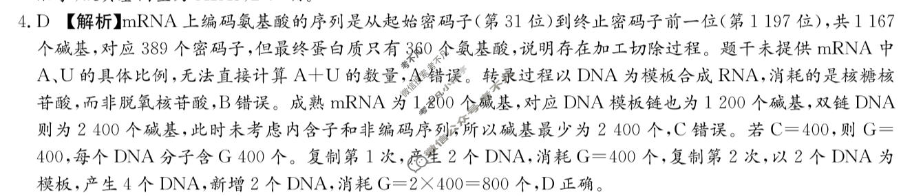 炎德英才大联考(H8)雅礼中学2026届高三月考试卷(八)8生物答案
