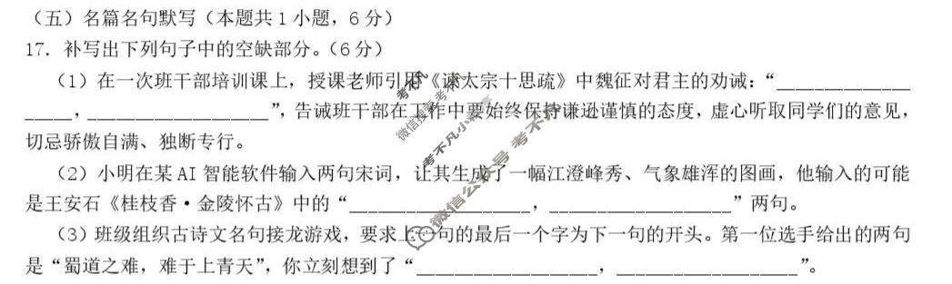 长望浏宁四区县市2026届高三四月份调研语文试题