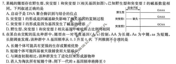 [九师联盟]2026届高三4月学业评估生物HC试题