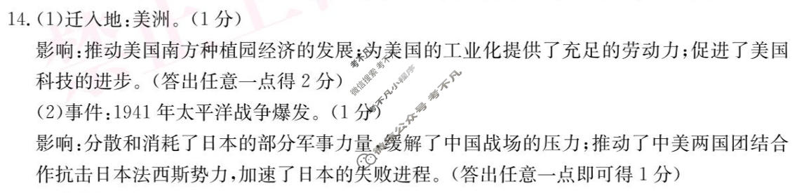 陕西省2025~2026学年度九年级教学素养摸底测评[5L-SX]历史答案